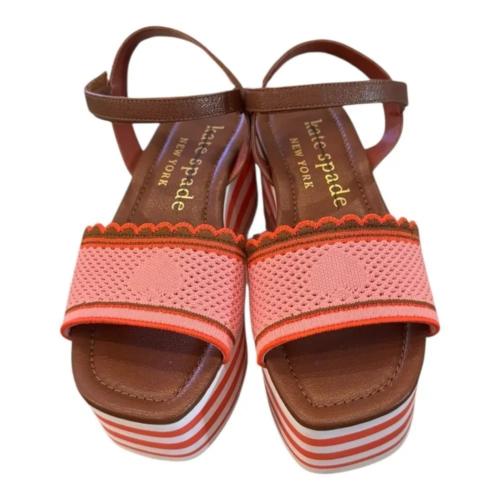 New Kate Spade Highrise Spade Women’s Pink Knit Platform Sandals 7